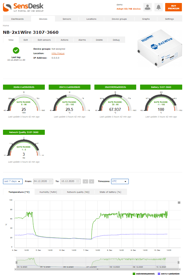 NB-2x1Wire pe portalul SensDesk - monitorizare temperatură umiditate NB-IoT - thumbnail