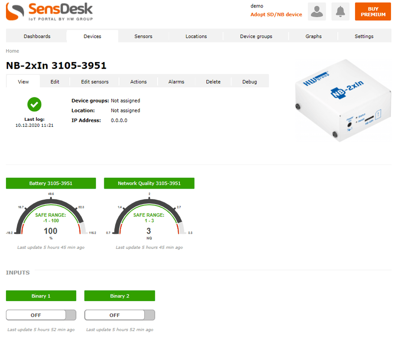 NB-2xIn pe portalul SensDesk - monitorizare intrări digitale detectoare NB-IoT - thumbnail