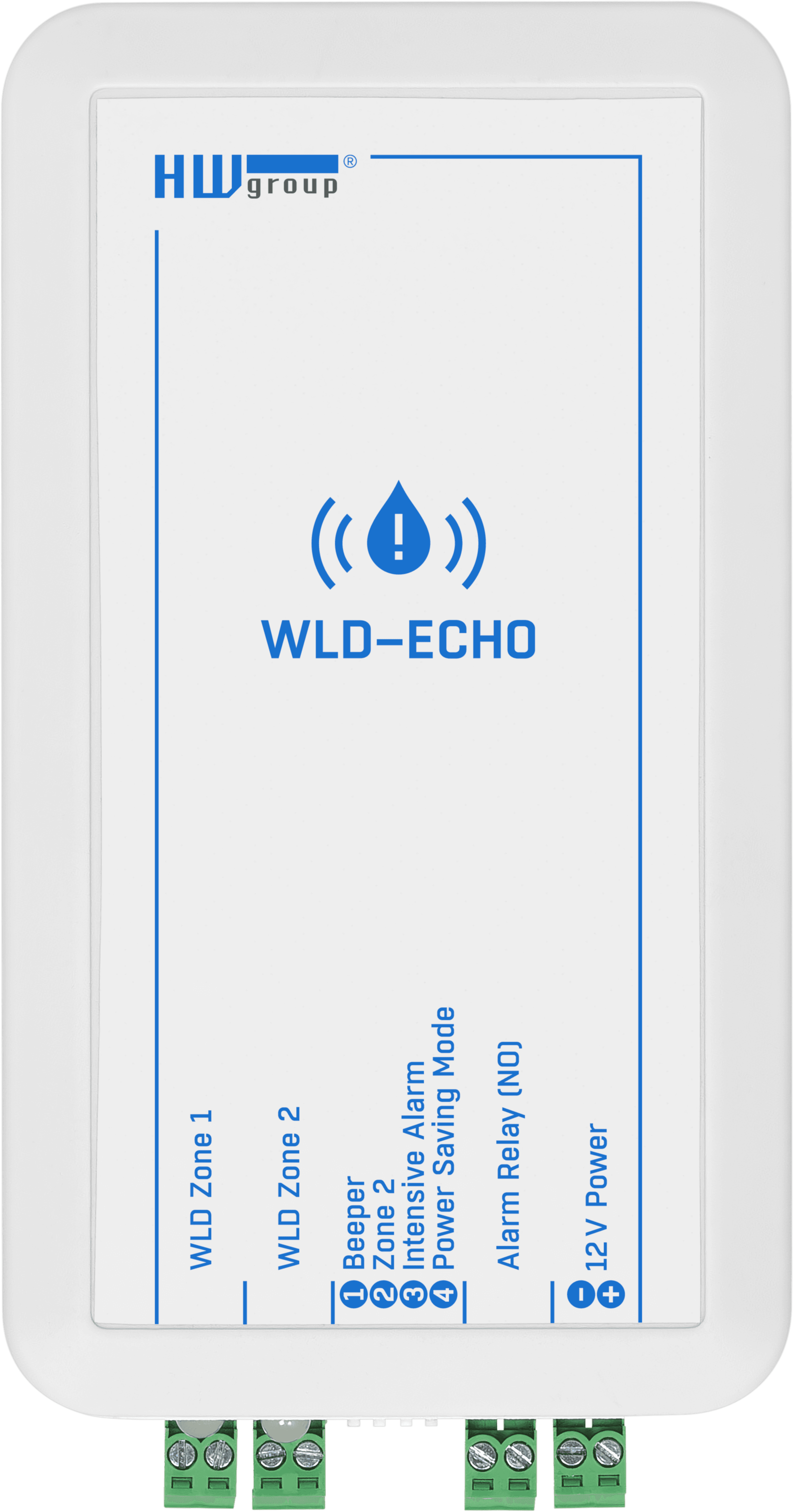 WLD-ECHO vedere frontală - indicator LED și bloc terminal detector inundații - thumbnail